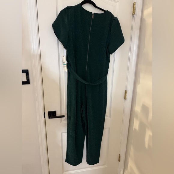 Green Calvin Klein Women's Tie-Waist Tulip-Sleeve Jumpsuit - Picture 5 of 5